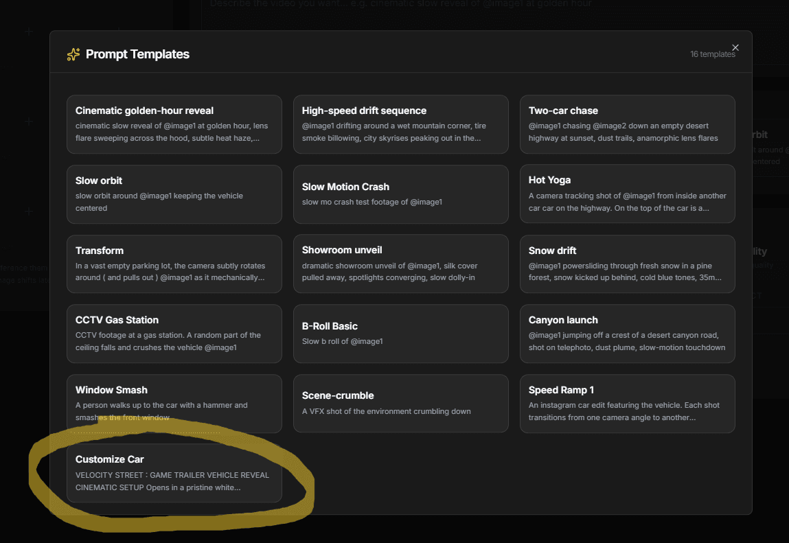 Step 4 – Pick the Car Customization Template (Web)